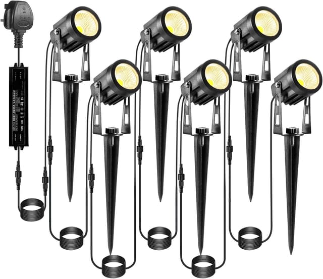 Detalle de ECOWHO Garden Lights mains extendable outdoor LED spike uplighters (21m lead) – warm white, linkable up to 8 spots