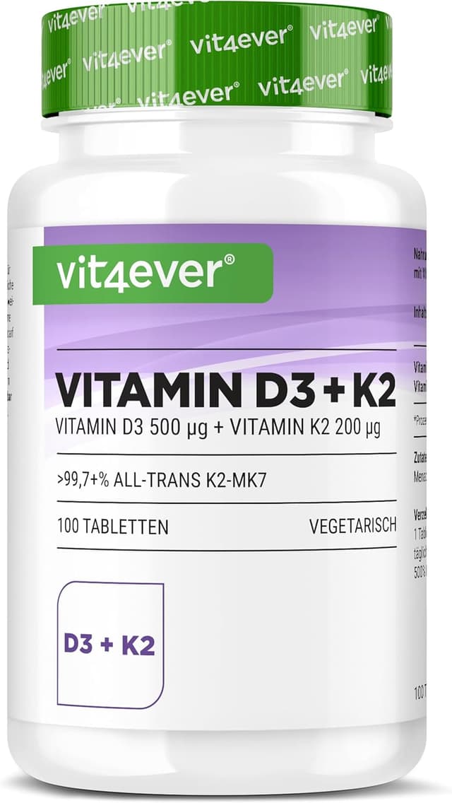 Imagen de vit4ever Vitamin D3 20.000 I.E + Vitamin K2 200 µg MK7 Depot 100 Tabletten en OfertitasTOP