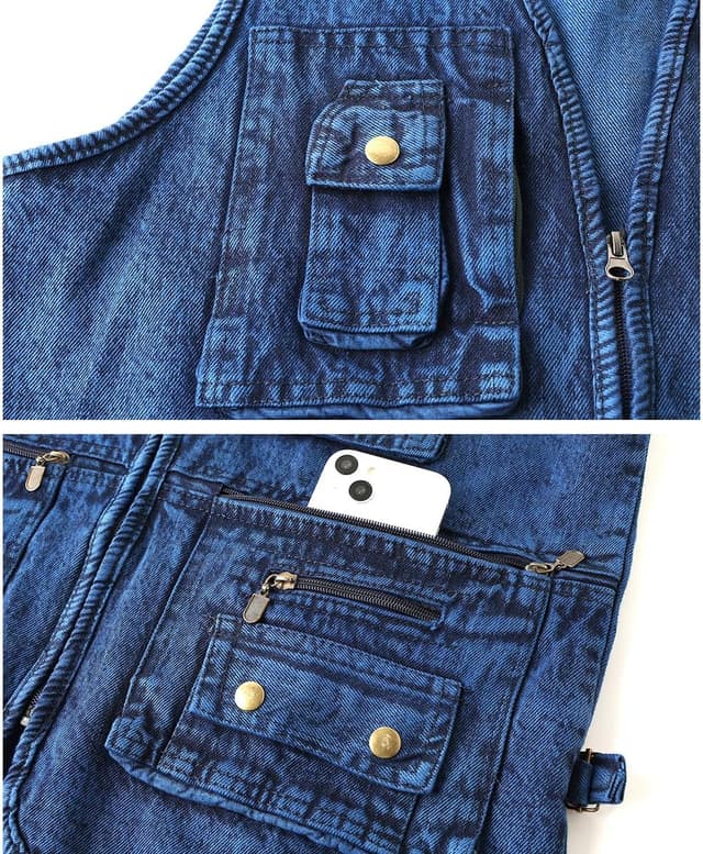 Thumbnail 5 de KTWOLEN Herren Retro Jeans Weste Motorrad