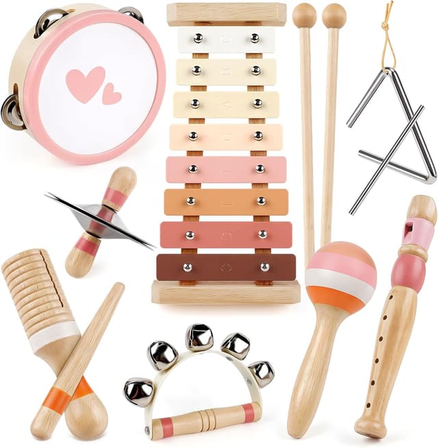 Detalle de Kids Musical Instruments 8-in-1 Xylophone & Wooden Music Set (maracas, drum, bells and more)