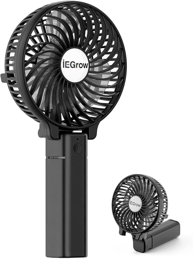 Detalle de iEGrow Ventilador de mano USB recargable, 3 velocidades, negro 🌀