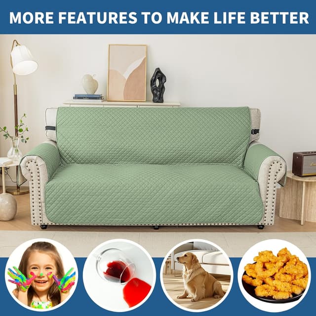 Thumbnail 6 de YSTELLAA Trapuntato Copridivano 2 Posti con Braccioli impermeabile antiscivolo antimacchia verde menta