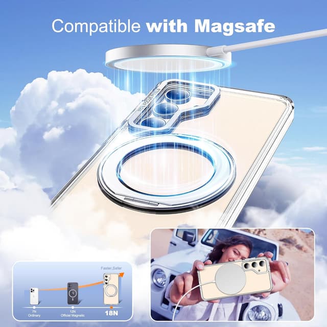 Detalle de Zalinbo for Samsung Galaxy S25 Case with 360° Rotatable Magnetic Ring Stand & Mag-Safe Compatibility