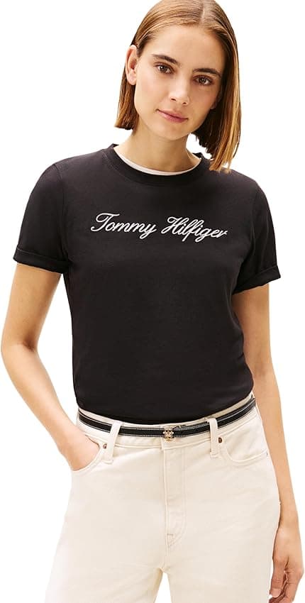 Detalle de Tommy Hilfiger Camiseta Script negro S, algodón 100%