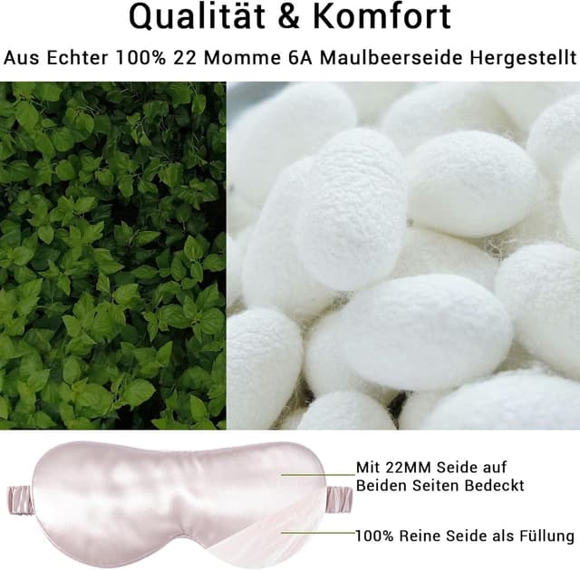 Detalle de LaCourse 22 Momme Schlafmaske aus 100% Maulbeerseide (rosa) – komplett verdunkelnd & weich