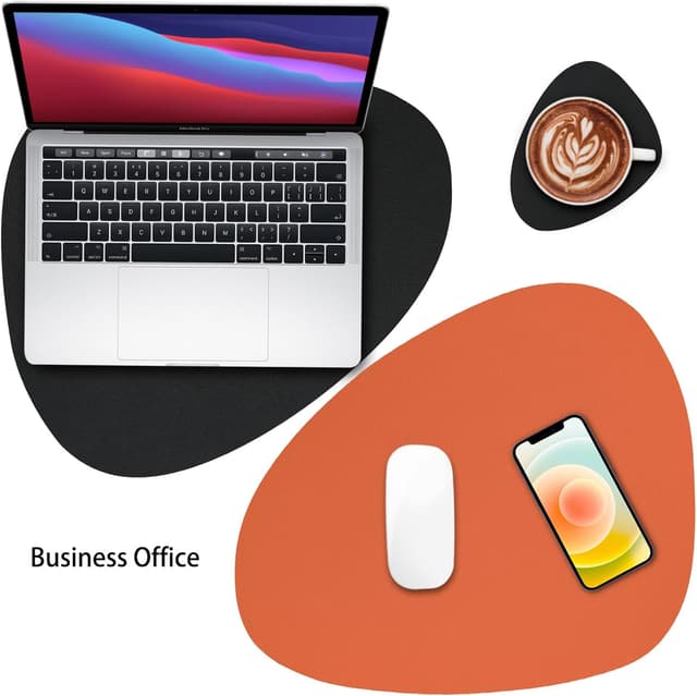 Detalle de Myir JUN Tischsets aus Kunstleder (PVC) mit Untersetzern, doppelseitig, abwaschbar – Set mit 6, Schwarz/Orange