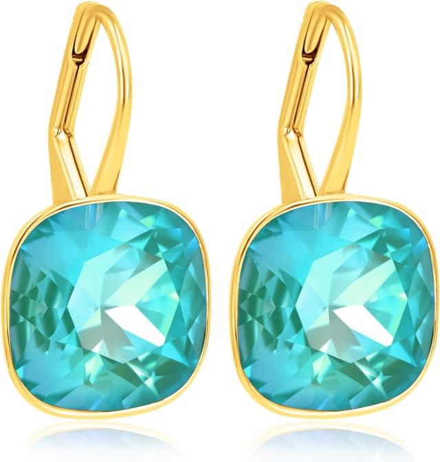 Detalle de NOBEL SCHMUCK Goldene Kristall Ohrringe Damen – kurze Ohrhänger aus 925 Silber vergoldet