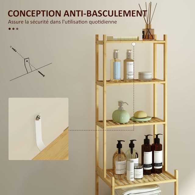 Thumbnail 4 de HOMCOM Étagère Salle de Bain 7 Niveaux Bambou Bois Naturel