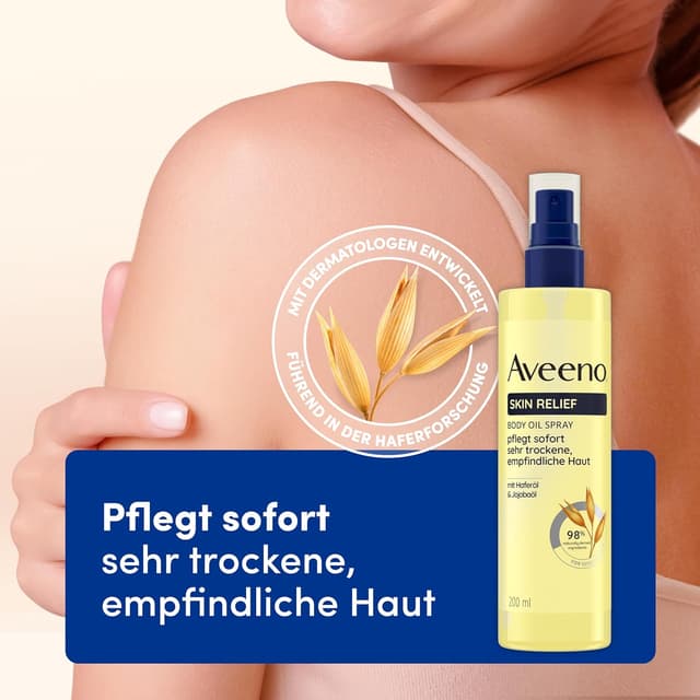 Detalle de Aveeno Skin Relief Körperöl-Spray mit Haferöl und Jojobaöl – Feuchtigkeit für sehr trockene, empfindliche Haut