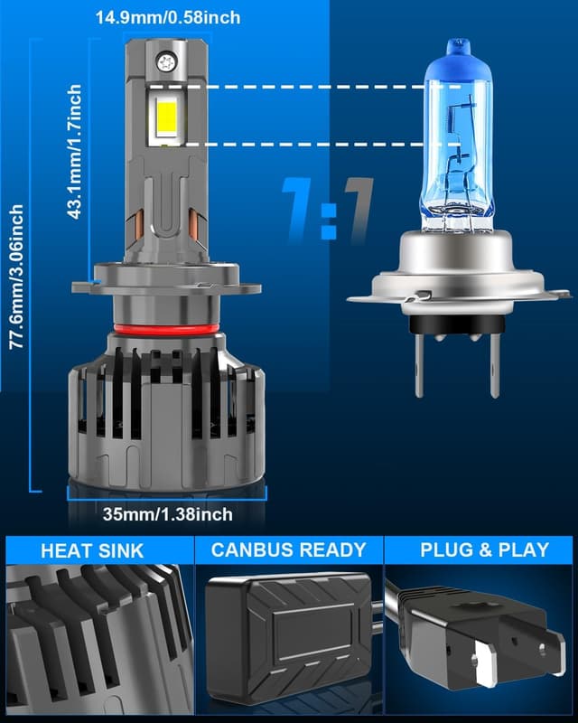 Detalle de KOHYIER H7 LED Headlight Bulb (6500K, 12V/24V) – Plug & Play, Pack of 2