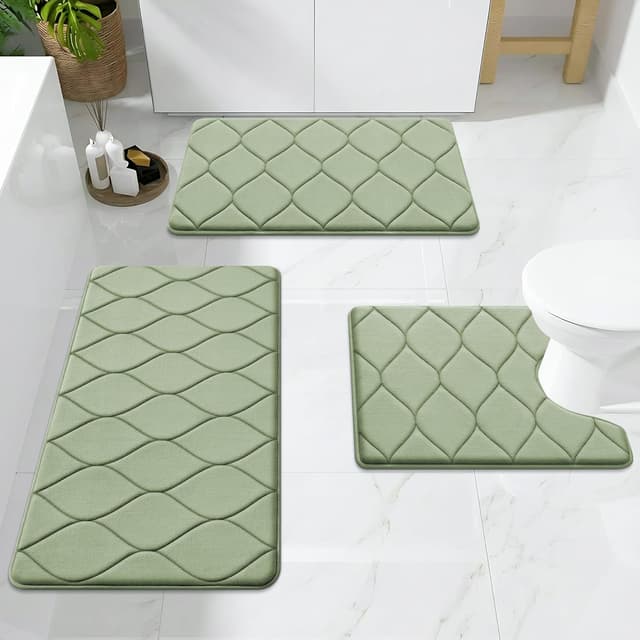 Detalle de Smiry Memory Foam Bath Mat 36"x24" in Sage Green — Ultra Soft Non-Slip, Quick-Dry & Machine Washable