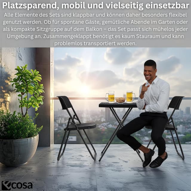 Thumbnail 6 de ecosa® Bistroset 3-teilig: klappbarer Balkontisch mit 2 Stühlen (600D Oxford PVC, wetterfest)