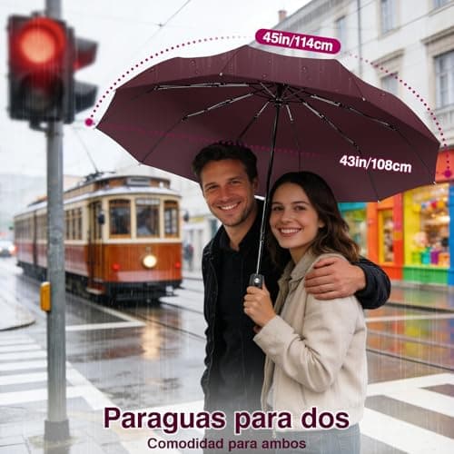 Thumbnail 3 de ZOMAKE paraguas plegable antiviento pequeño con apertura y cierre automático (rojo oscuro)