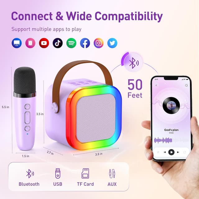 Detalle de Ankuka Microfono Bambini Karaoke Viola con Bluetooth e cambia voce