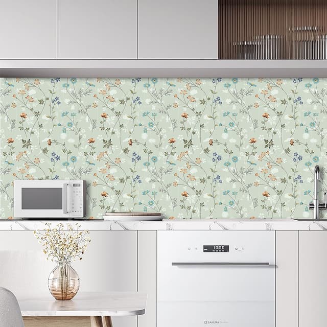 Detalle 2 de ANHUIB Blumentapete Hellgrün 44x300 cm