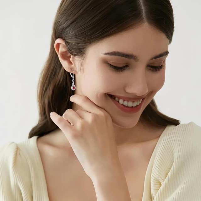 Detalle de FJ Damen Ohrringe Geburtsstein Infinity – 925 Sterling Silber Tropfen mit Zirkonia, hängend