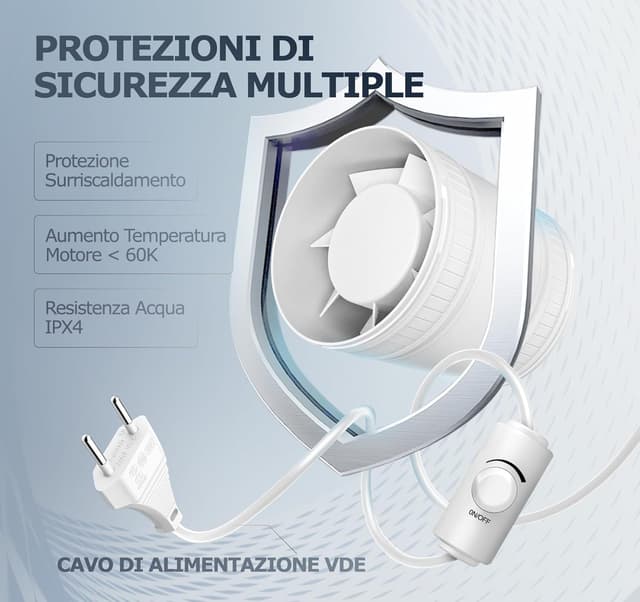 Detalle de BUMSOU Estrattore aria 100 mm con velocità regolabile e protezione surriscaldamento