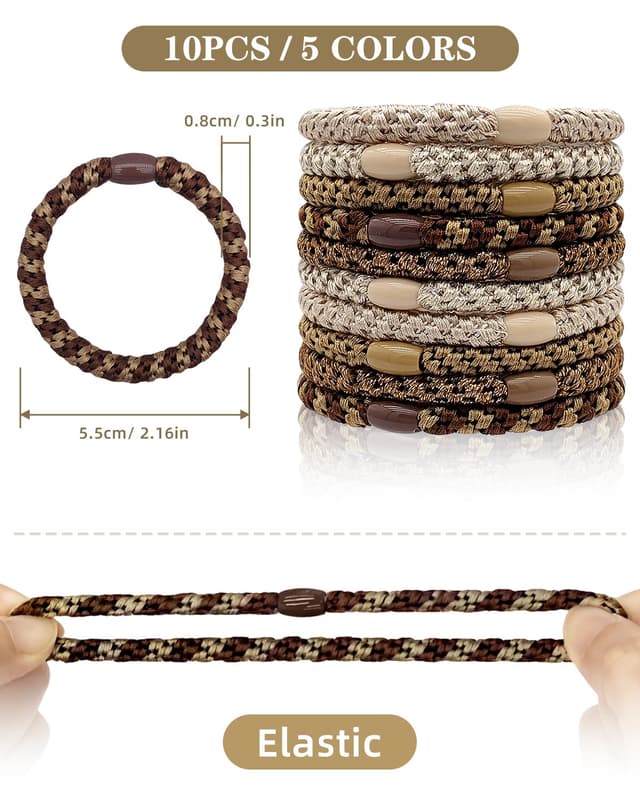Detalle de Kisvic Mädchen Haargummis (10er-Set) – mehrfarbige geflochtene Zopfgummis in Braun für dickes & lockiges Haar