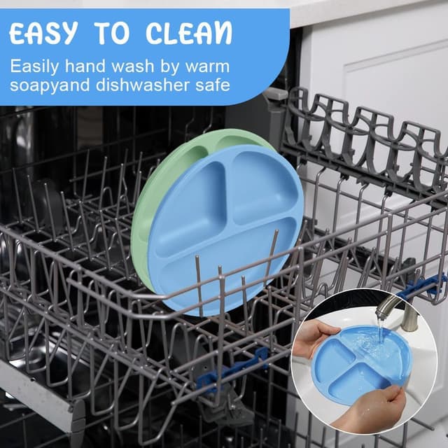 Detalle de Vicloon piatti a ventosa per baby e toddler con scomparti (2 pezzi) in silicone alimentare BPA free