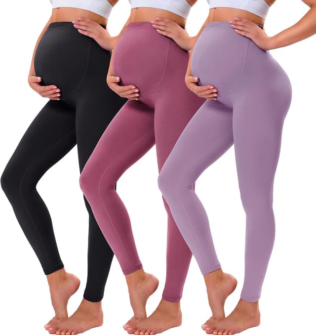 Detalle de VALANDY Creamlush maternity leggings over the bump with adjustable high waist belly support