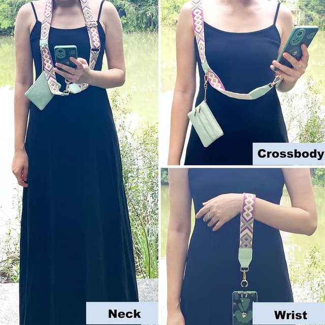 Detalle de SCINYMC Clip and Go Strap for Phone with Wallet Crossbody (Khaki) — Adjustable Phone Lanyard with Zippered Pouch