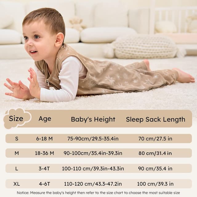 Detalle de Unnivoll Baby-Schlafsack mit Füßen 1,0 Tog (Baumwolle), Sommer 2er-Pack – 80 cm, beige