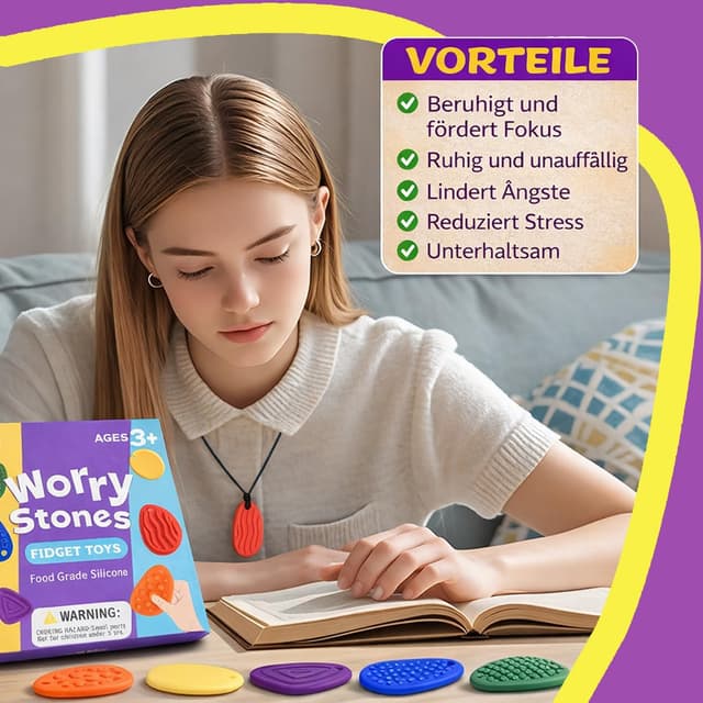 Detalle 2 de Fidget Toys Sensory Stones (6 Stück) – Silikon-Sensorik-Spielzeug mit Schnur zum Aufhängen
