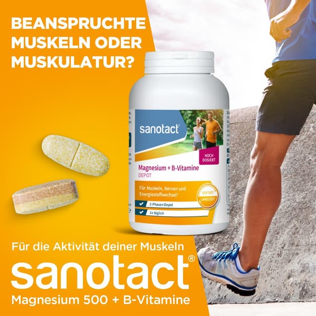 Thumbnail 6 de sanotact Magnesium 500 plus B Vitamine (180 Tabletten) – hochdosiertes Magnesium für Muskeln, Nerven & Energiestoffwechsel