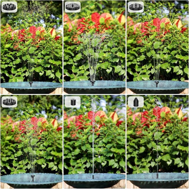 Thumbnail 6 de AISITIN Solarbrunnen für draußen – Solar Springbrunnen-Pumpe mit 6 Effekten und 4 Stützrohren