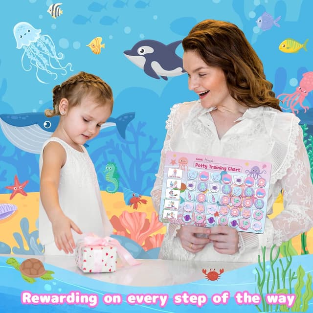 Detalle de GWHOLE Potty Training Reward Chart with 48 Reusable Magnetic Stickers (Mermaids theme) for Toddler Girls
