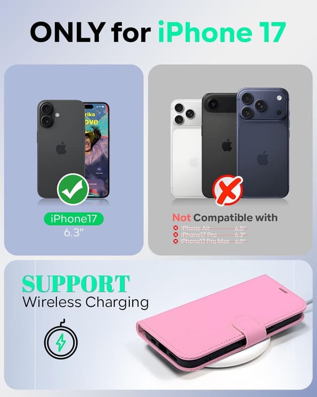 Detalle 2 de OCASE Hülle für iPhone 17 5G mit Kartenfach, Magnet & Standfunktion (RFID-Blocker) – Rosa