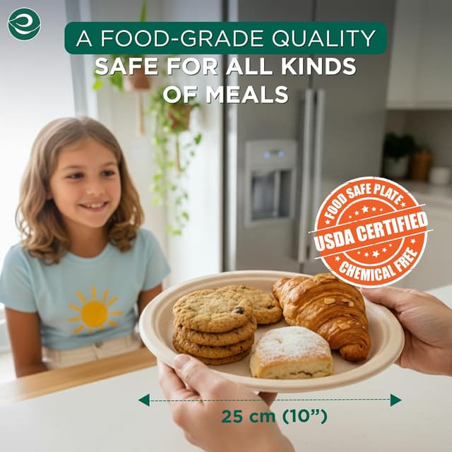 Detalle 2 de ECO SOUL Paper Plates (25Cm/10") – 1000-pack heavy-duty compostable dinner plates