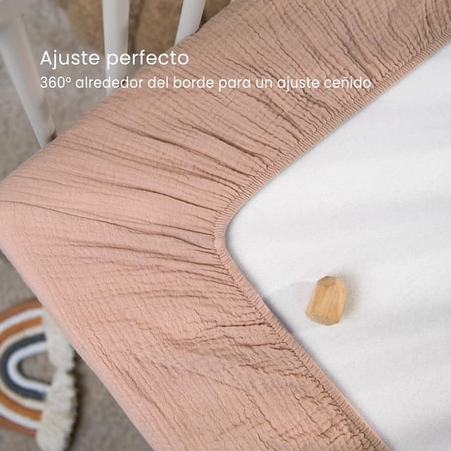 Detalle de lulumoon 2er-Pack Musselin-Spannbettlaken für Babybett & Reisebett (60x120 cm / 70x140 cm)