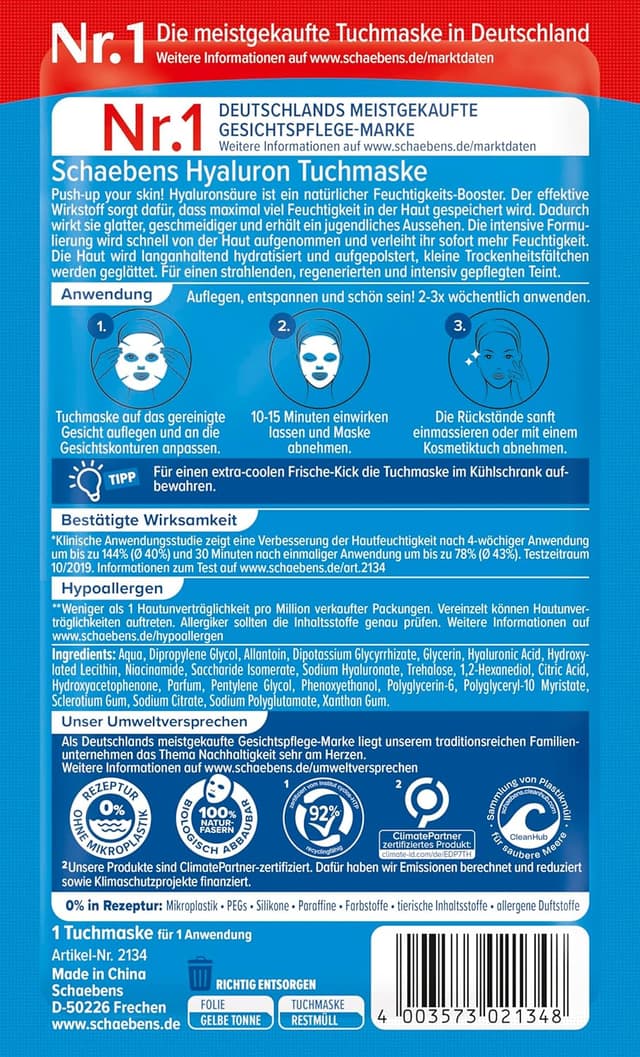 Detalle de Schaebens Masque Hyaluron en tissu 21 g