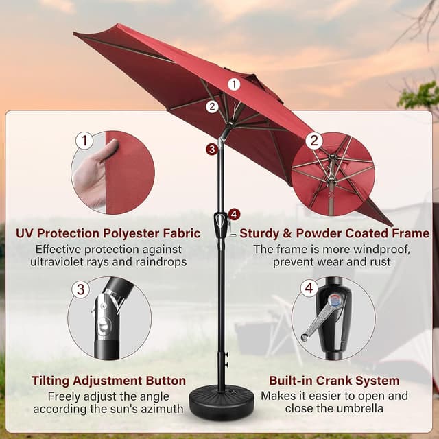Detalle de Simple Deluxe 2.28M Patio Table Market Umbrella with Push Button Tilt (Red)