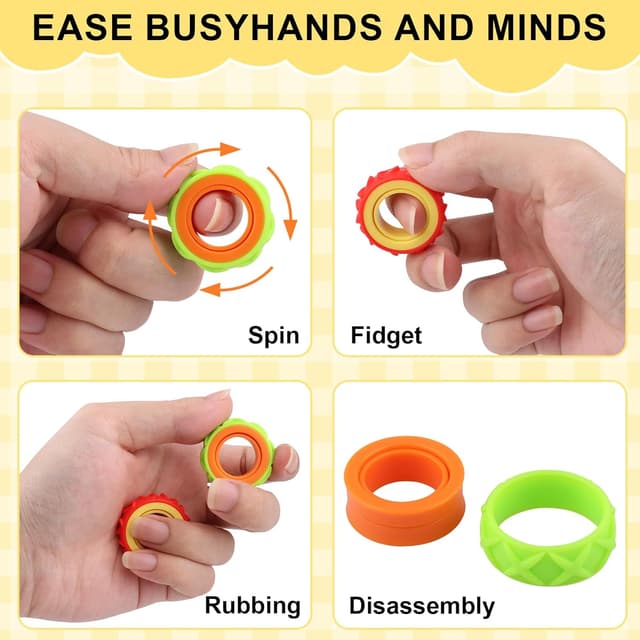 Detalle de Nivaobi Fidget Ring Toys: 12er Set Anti-Stress-Ringe mit Akupressur-Feeling