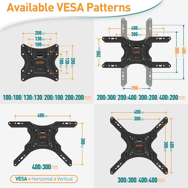 Thumbnail 4 de ELIVED Supporto da parete TV EV3015-UK per TV 24–65" con regolazioni (VESA 100x100–400x400)