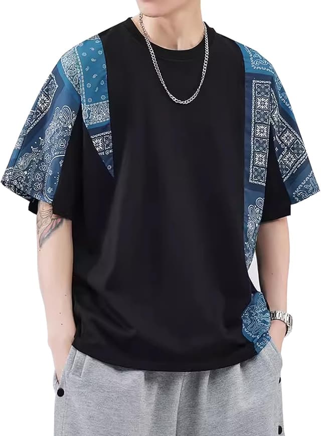 Detalle 2 de T-Shirt im Harajuku Stil, Patchwork Kurzarm