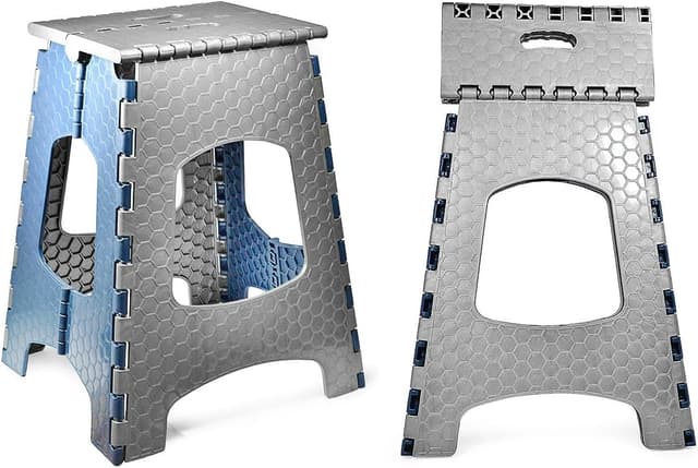 Detalle 2 de STARK sgabello pieghevole bambini e adulti, 44 cm, grigio e blu, portata fino a 120 kg