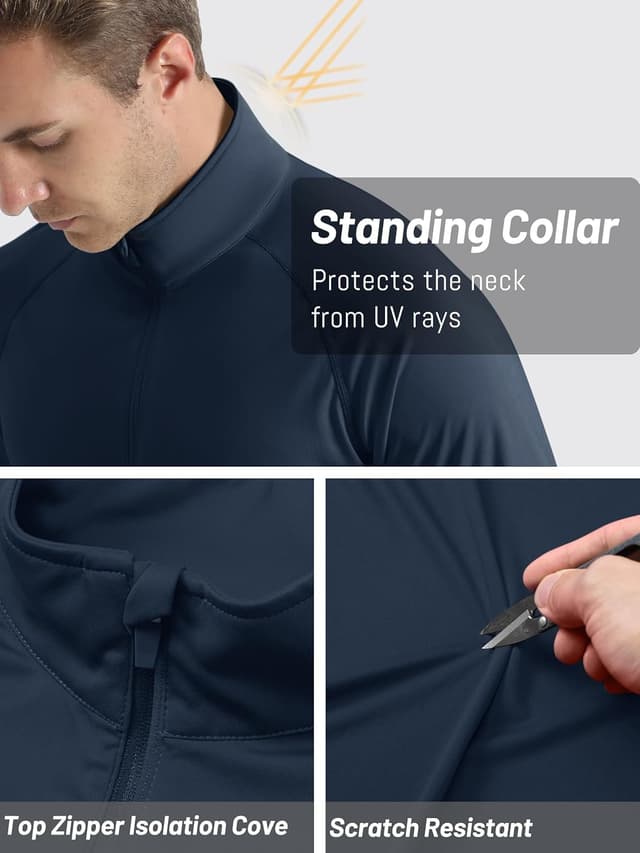 Detalle de TACVASEN Herren UV-Schutz Langarm Rashguard mit 1/4-Reißverschluss (UPF 50+)