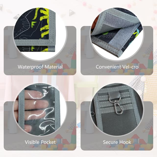 Detalle de Aucuu Motiv Brustbeutel & Kinder-Geldbeutel mit Sicherheitsschnalle (Dinosaurier) – dreifach faltbar