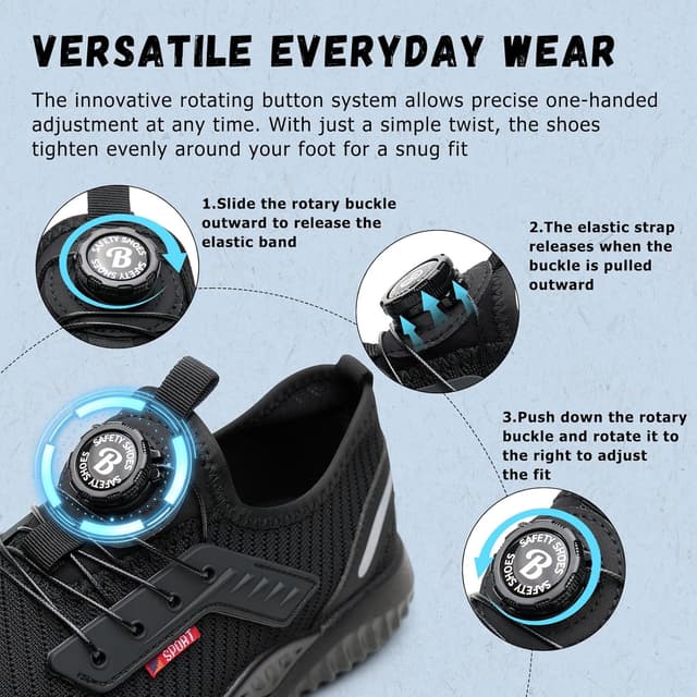 Detalle de Burlbuny lightweight work shoes with steel toe cap for men and women