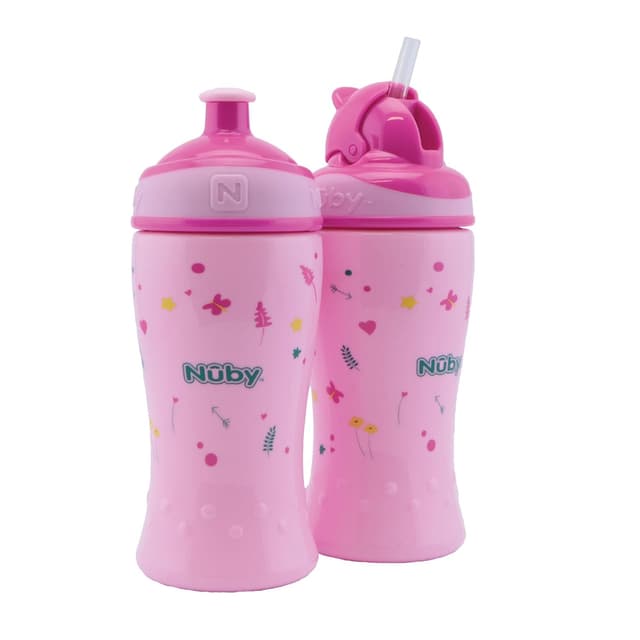 Detalle de Nuby 2er Pack auslaufsichere Trinkflaschen: Flip-it Trinklernflasche 360 ml + Pop-up Trinklernbecher (BPA-frei) – Blau