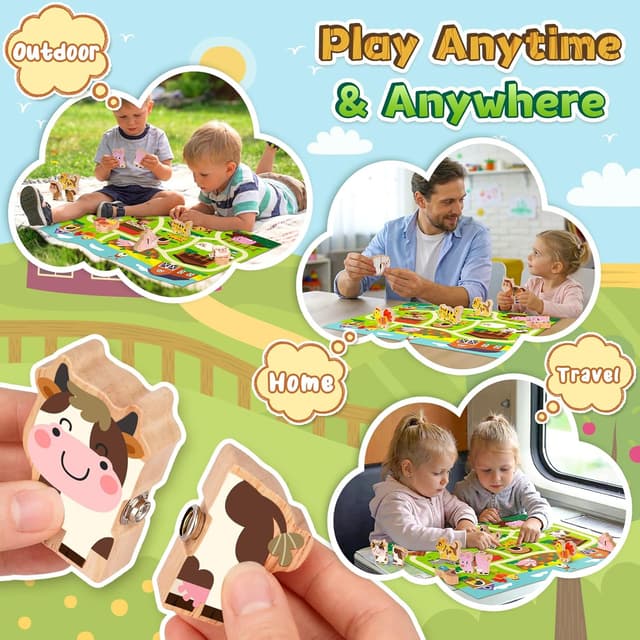 Detalle de Montessori-style wooden farm animal matching puzzle set for 1–3 year olds (10 snap fastener puzzles)