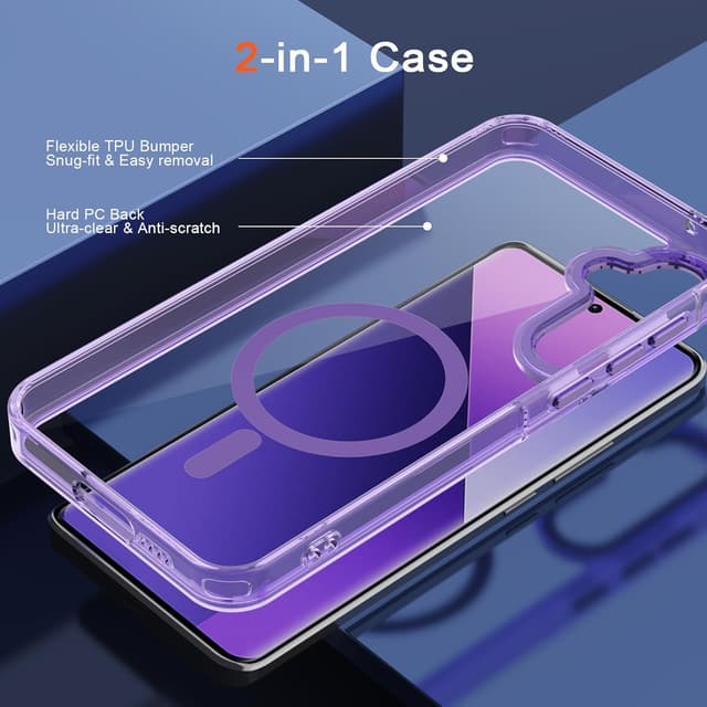 Detalle de XTCASE Coque magnétique MagSafe pour Samsung Galaxy A55 5G avec dos transparent (violet)