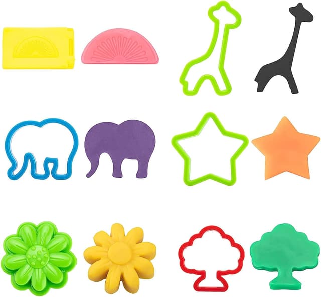 Detalle de Kids dough tools & cutters set (41 pieces) with rolling pin, moulds, scissors, play mat and storage bag