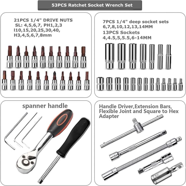 Thumbnail 3 de 53-Piece 1/4" Socket Set for Car and Bike