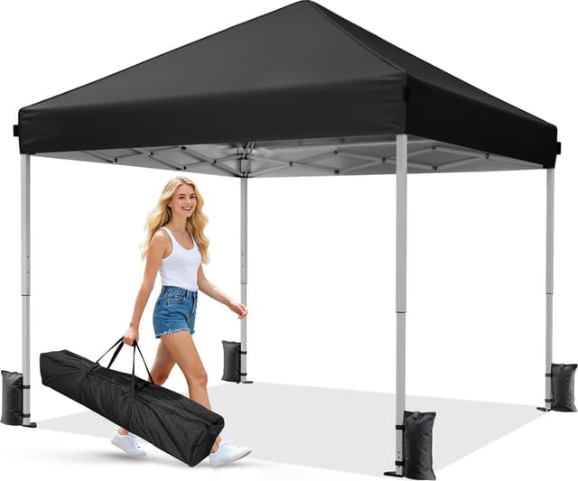 Detalle de Driftalia Pop Up Gazebo 3m x 3m (UPF 50+) Instant Setup with Carry Bag, Sandbags & Stakes – Black