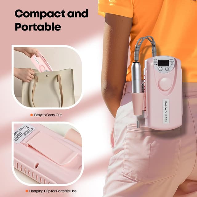 Detalle de Droyek Portable Electric Nail Drill Kit (30,000 RPM) with 13 Drill Bits & 50 Sanding Bands for Acrylic, Gel, and Extensions