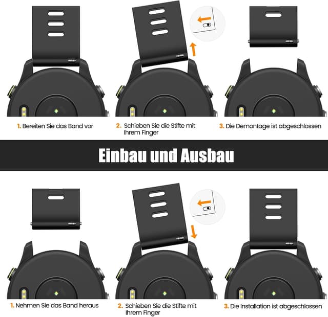 Detalle de ANBEST Silikon-Armband (18 mm) für Garmin Forerunner 255/Vivoactive 4/Venu 2 & weitere Uhren – Ersatzband mit Schnellverschluss